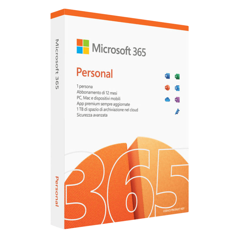 Confezione digitale Microsoft 365 Personal – Licenza 12 mesi per Windows, macOS, Android e iOS.