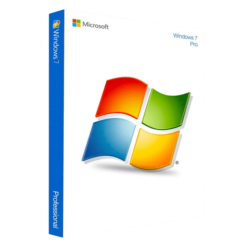 Confezione originale del software Microsoft Windows 7 Professional in primo piano.
